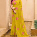 Designer Chiffon Saree With Embroidery-Diamond Work And Cut Work Border