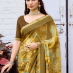 Sandy Taupe Fancy Chiffon Digital Print Saree With Foil Print And Fancy Border - Image 4
