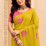 Designer Chiffon Saree With Embroidery-Diamond Work And Cut Work Border - Image 4