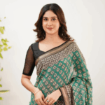Mayuri Maheswari Saree - Teal Green and Black - Image 2