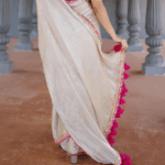 Pastel Grey Sequins Embroidered Jimmy Choo Tissue Saree With Tassels - Image 3