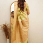 Yellow woven banarasi silk saree with blouse - Image 2