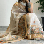 Exclusive Soft Gold Zari Tissue Digital Print Saree - Image 2