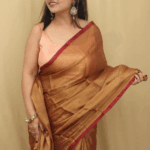Exquisite Golden Bengal Plain Tissue Cotton Saree - Image 2