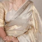 Gold Tissue Shimmer Zari Weaving Work Tissue Saree - Image 2