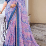 Pastel Violet And Purple Fancy Chiffon Digital Print Saree With Foil Print And Fancy Border - Image 4