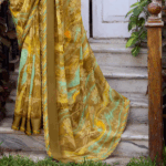 Sandy Taupe Fancy Chiffon Digital Print Saree With Foil Print And Fancy Border - Image 3