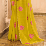Designer Chiffon Saree With Embroidery-Diamond Work And Cut Work Border - Image 3