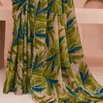 Pinkish Tan And Brownish Green Digital Printed Satin-Chiffon Saree With Cut Work Diamond Border - Image 3