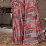 Purplish Brown And Pastel Red Designer Fancy Chiffon Digital Print Saree With Diamond Work And Cut Work Border - Image 3