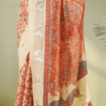Cream Tussar Silk Saree with Ikat Print & Zari Butti Border - Image 3