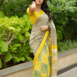 Mayuri Maheswari Saree - Black and White with Yellow - Image 3