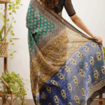 Mayuri Maheswari Saree - Teal Green and Black - Image 3