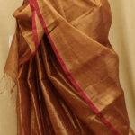 Exquisite Golden Bengal Plain Tissue Cotton Saree - Image 3