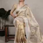 Gold Tissue Shimmer Zari Weaving Work Tissue Saree