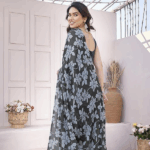 Chiffon Floral Printed Saree with Blouse Piece - Image 3