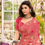 Pinkish Tan Printed Chiffon Saree With Fancy Cut Work Border - Image 2