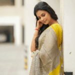 Mayuri Maheswari Saree - Black and White with Yellow - Image 4