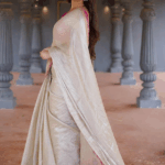 Pastel Grey Sequins Embroidered Jimmy Choo Tissue Saree With Tassels - Image 4