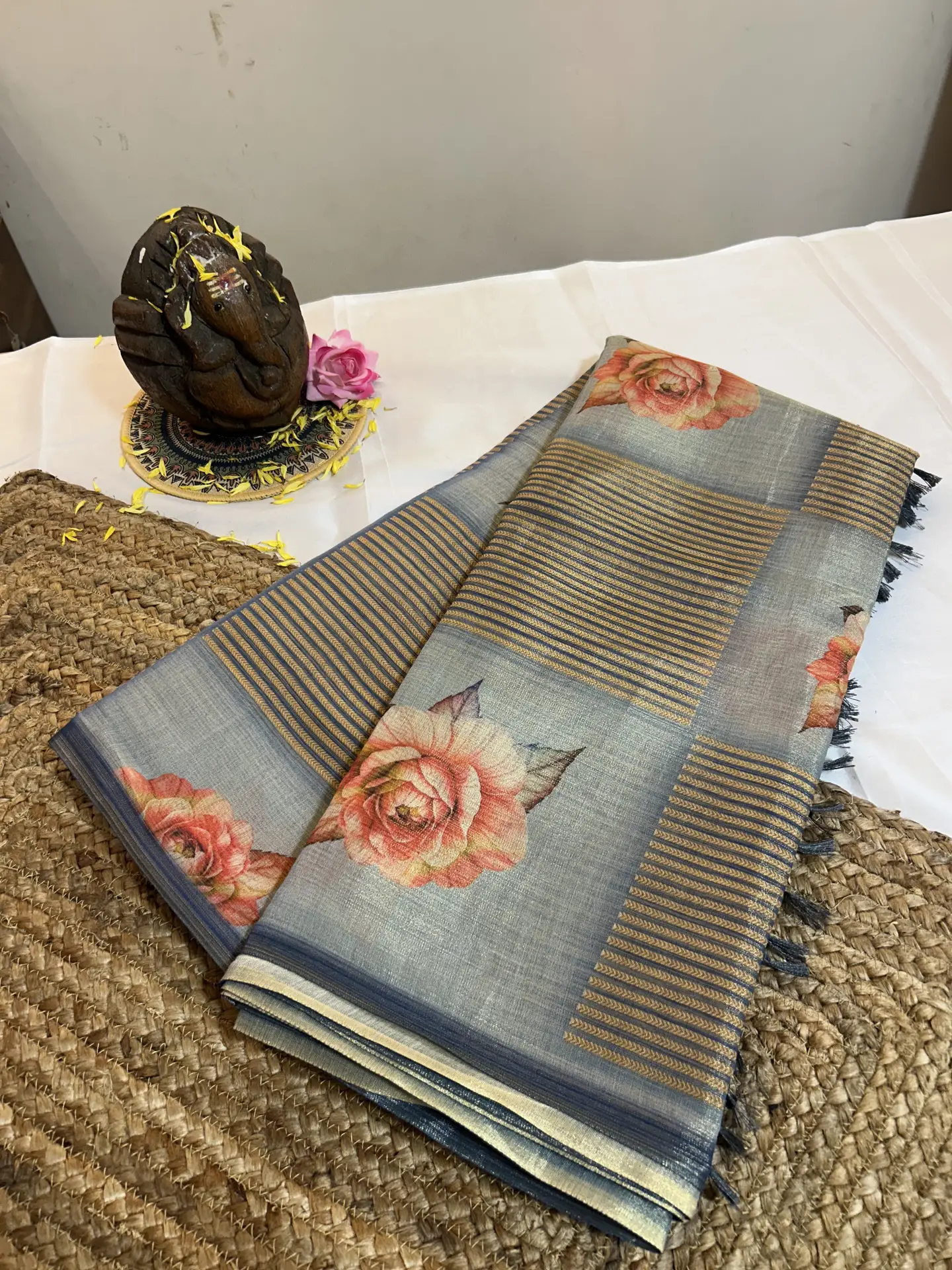 IMG_0567 Designer Semi Tissue Saree - Silver Chalice - Image 1