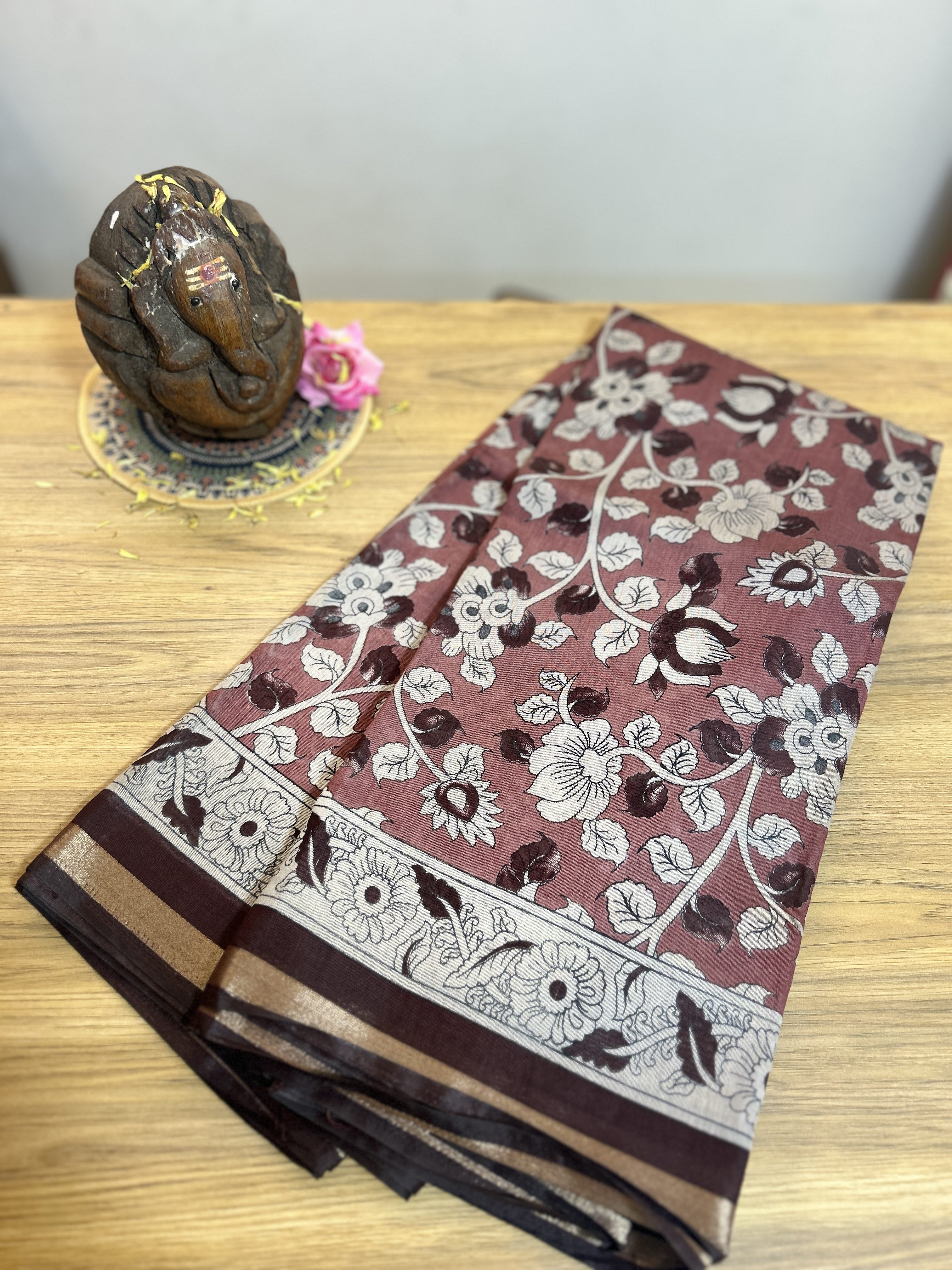 Designer Kalamkari Silk Sarees  -  Coral Tree
